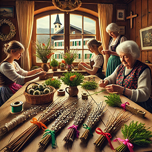 Erlernen des Palmbüschel-Bindens